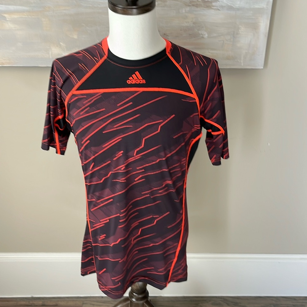 Adidas black/neon orange “tech-fit” athletic shirt